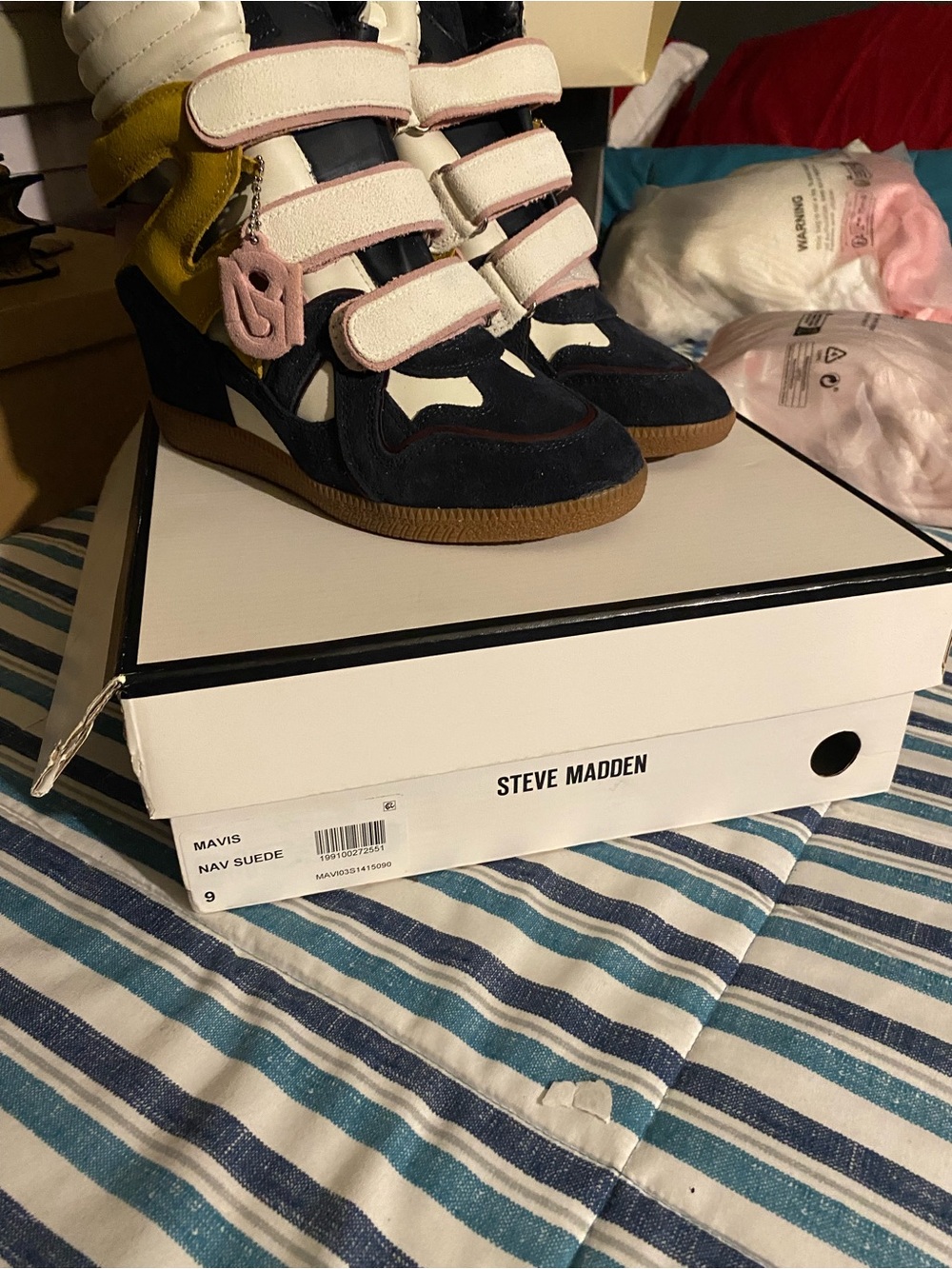 Steve Madden Kids Navy, White & Pink Mavis Wedge Sneakers